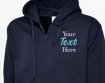 Custom Embroidered LOGO/TEXT Zip Up Hoodie, Staff Workwear Hoodie, Team Uniform Zip Hoodie, Personalised Your Text/LOGO Embroidered Hoodie