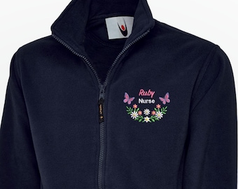 Personalised Butterfly Healthcare Mens Jacket, Embroidered Nurse or Doctor Zip Up, Custom Medical Student Workwear Gift, Healthcare Fleece