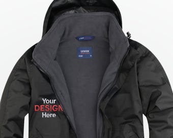 Custom Embroidered Softshell Jacket, LOGO/TEXT Embroidery Waterproof Jacket, Custom Monogram Workwear Jacket, Healthcare Hooded Zip Jacket