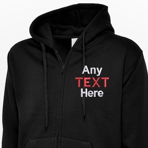 Moletom com capuz bordado com zíper, moletom com capuz de trabalho personalizado com logotipo ou texto, moletom com capuz com zíper personalizado, moletom com capuz personalizado unissex para uso profissional e casual