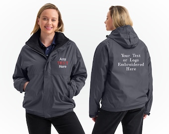 Chaqueta con cremallera y logotipo bordado personalizado, chaqueta de trabajo para exteriores con texto personalizado, chaqueta impermeable con capucha para equipo, uniforme de negocios con monograma