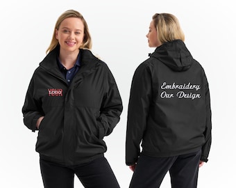Chaqueta con cremallera bordada personalizada, chaqueta de exterior con monograma de texto personalizado en la espalda, chaqueta impermeable con capucha para trabajo con cualquier logotipo, chaquetas de equipo