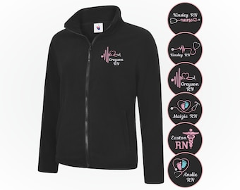 Personalised Embroidered Nurse Ladies Fleece Jacket, Custom Name Medical Zip Coat, Nursing Uniform Workwear, Healthcare Staff Fleece Jacket
