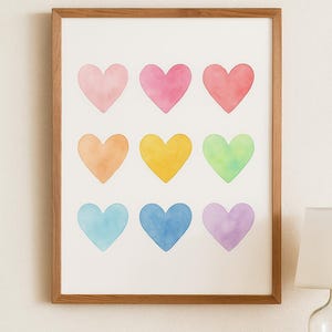 Rainbow Hearts Wall Art | Digital Download Printable | Colorful Nursery Decor | Modern Kids Room Print
