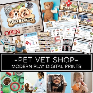Pretend Play Printables – Vet Clinic, Kids Icecream Shop, Farmers Market Sign, Montessori Dramatic Play, Preschool Printable Kit, 8.5x11 PDF
