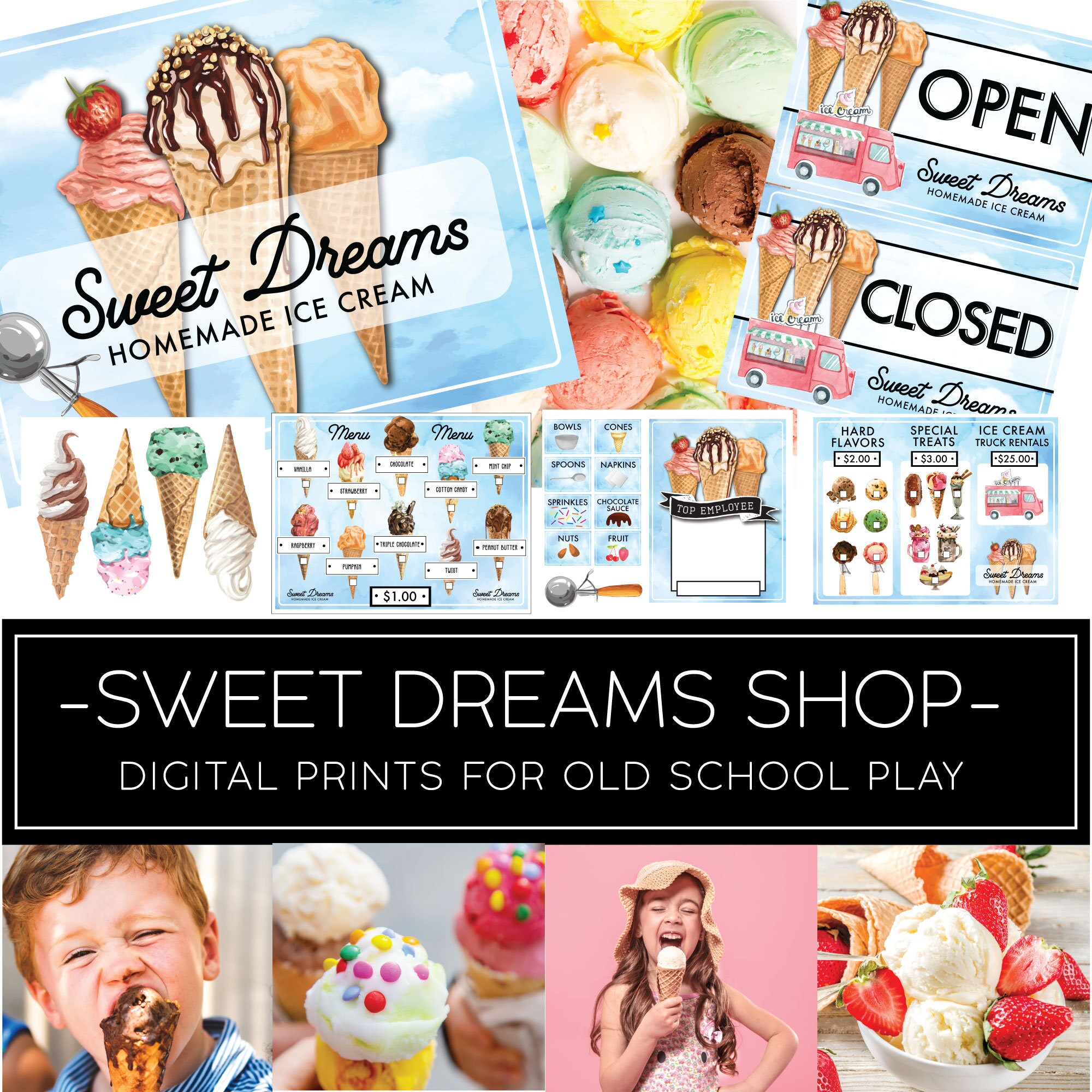 Ice Cream / Pretend Play Toys / Digital Downloads / Role Play - Etsy