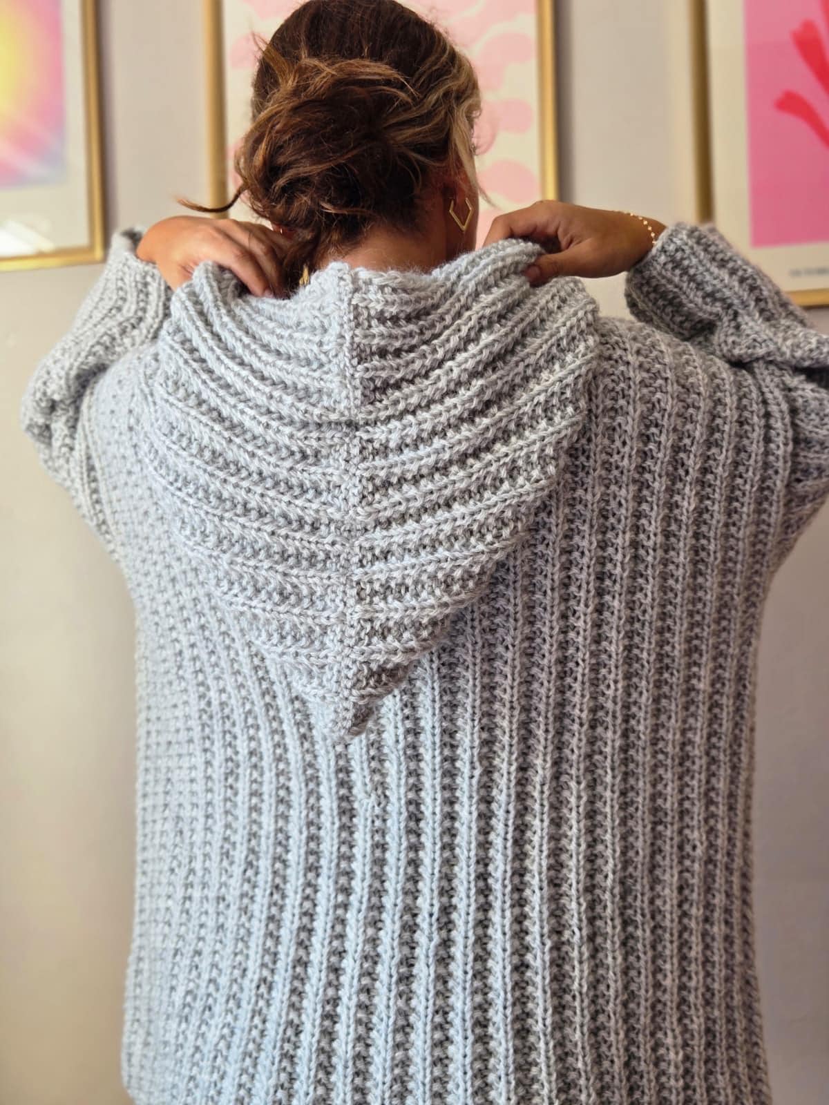 Hand-knitted, Chunky Knit, Grey Hoodie Our Cable Knit Hoodie features a heavy, chunky knit for  main image 2