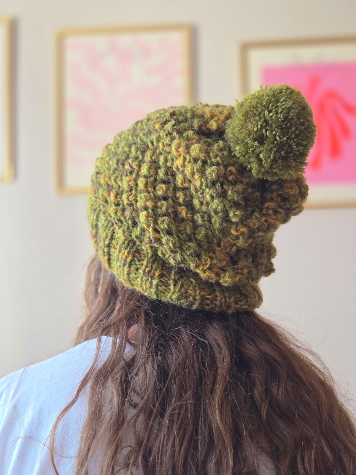 Women’s Handmade Green Chunky Knit Beanie | NWT Handmade Chunky Knit Beanie: Forest Green Wool Blend With  main image 4