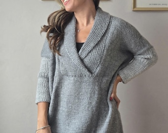 Hand-Knitted Wool Blend Pullover, Soft Grey Oversized Sweater