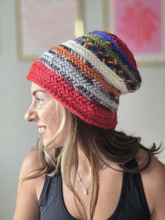 Chunky Multicolor Striped Knit Beanie Chunky Beanie - Chunky Stripes - Stine Goya main image 2
