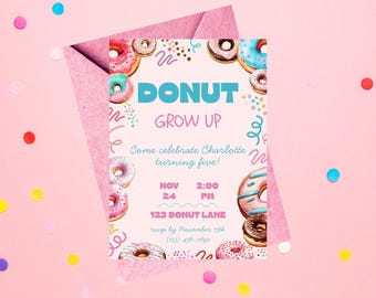 Verjaardagsuitnodiging donut: bewerkbare sjabloon (alleen digitaal bestand)