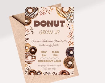Donut, Schokoladen-Geburtstags-Einladung: Bearbeitbare Vorlage (nur digitale Datei)