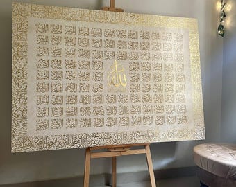 Handgemalte Gold 99 Namen von Allah Asma Ul Husna Islamische Wandkunst Leinwand