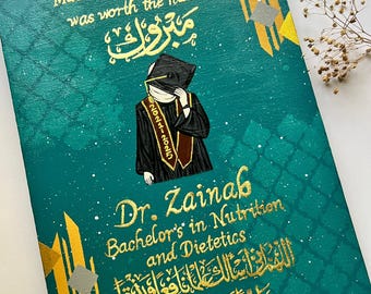 Benutzerdefinierte islamische Abschlussfeier Geschenk Leinwand | Personalisierte Name, Abschluss & Jahr | Handgemalte Islamische Kalligraphie | Benutzerdefinierte Größen |  Fizz-Kunst