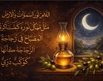Allahu Noor-us-Samawati Wal Ard Islamische Wandkunst - Luxuriöse Arabische Kalligraphie Leinwand | Sure An-Nur Ayat 35 | Großes Muslimisches Wohn Dekor