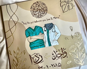 Handgemachter Abschluss + Hochzeit/Nikkah Abschluss für Doktoren/Ingenieure | Personalisierte Islamische Kunst Geschenk | Handbemalt | Paar Kunst | Fizz-Kunst