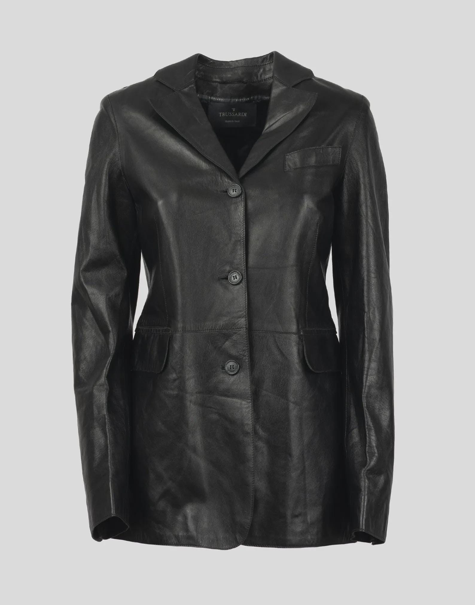 最安‼︎ TRUSSARDI イタリア製レザージャケット vintage Trussardi Vintage Black Leather Jacket - Women's Cowskin Biker