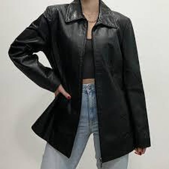 Trussardi Vintage Black Leather Jacket - Women's Cowskin Biker