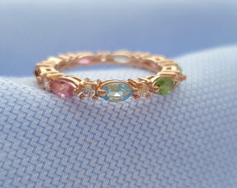 Eternity-ring met meerdere toermalijn, gesimuleerde edelsteen marquise geslepen