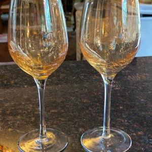 1 Pier 1  Amber Crackle Golden Luster  9&quot; White Wine Goblet 1 Goblet ONLY