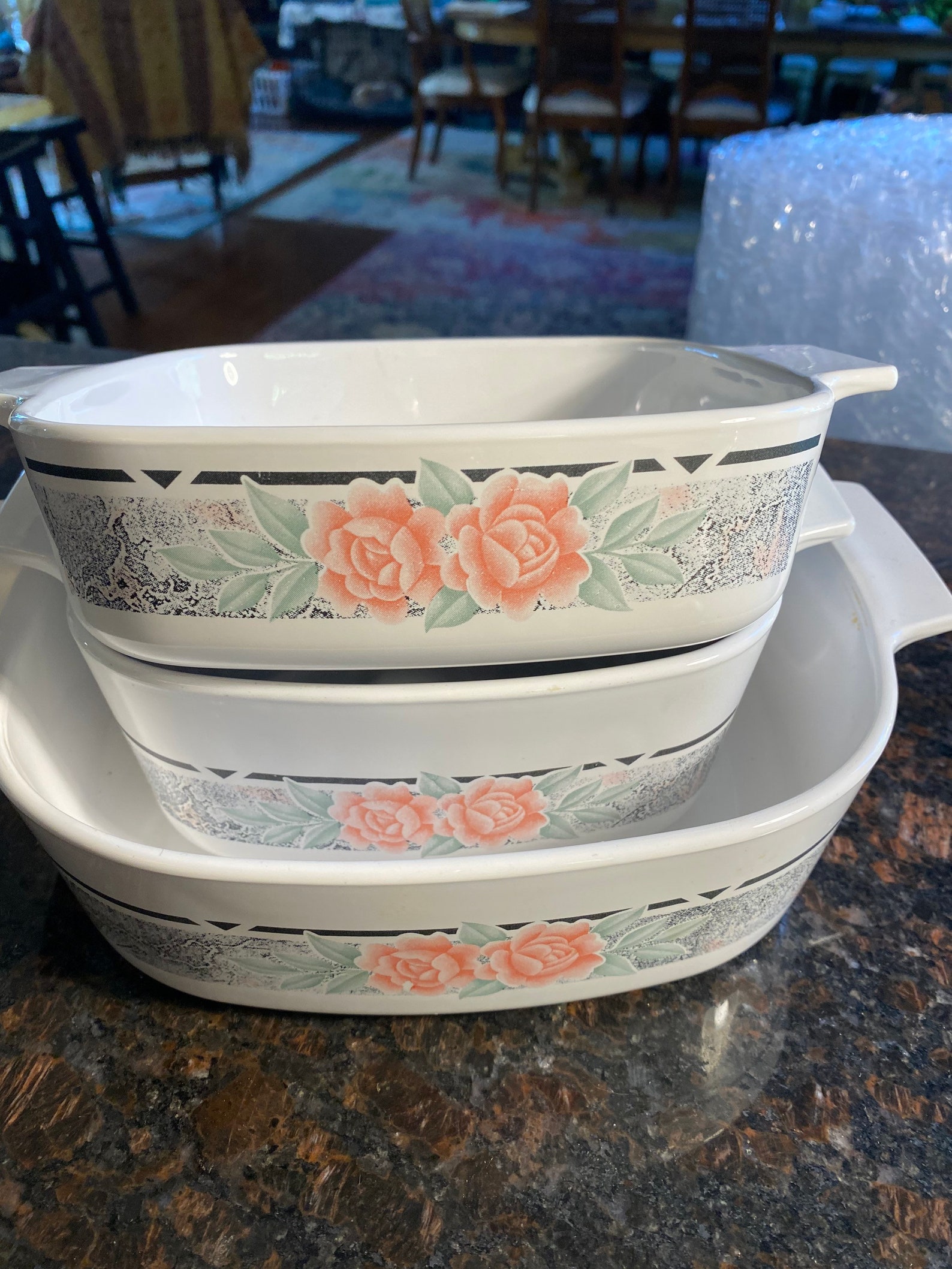 Corning Ware Set of 3 Silk & Roses Pans W/ Pyrex Lids Etsy