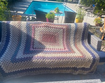 Beautiful Rectangle Granny Afghan  Sq Crochet 74"x 68"