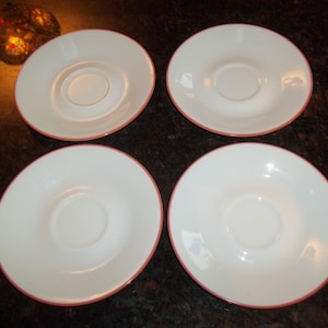 4 Corelle Coral / Pink Rimmed Saucers, Made in the USA
