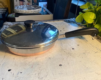 9" Fry Pan & Lid Revere Ware Copper Clad Bottom , Stainless Steel