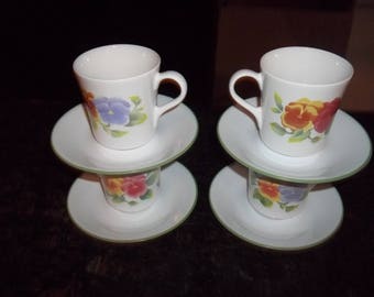 4  Summer Blush AKA Pansies Corelle Coffee/Tea Mugs and saucers