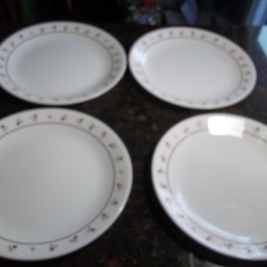 4 Corelle Burgundy Dinner Plates Flat Rimmed  10 1/4&quot;