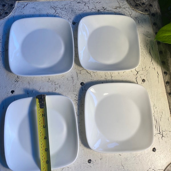 4 Corelle Just White Sq Bread Plates