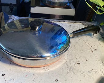 10" Fry Pan & Lid Revere Ware Copper Clad Bottom , Stainless Steel