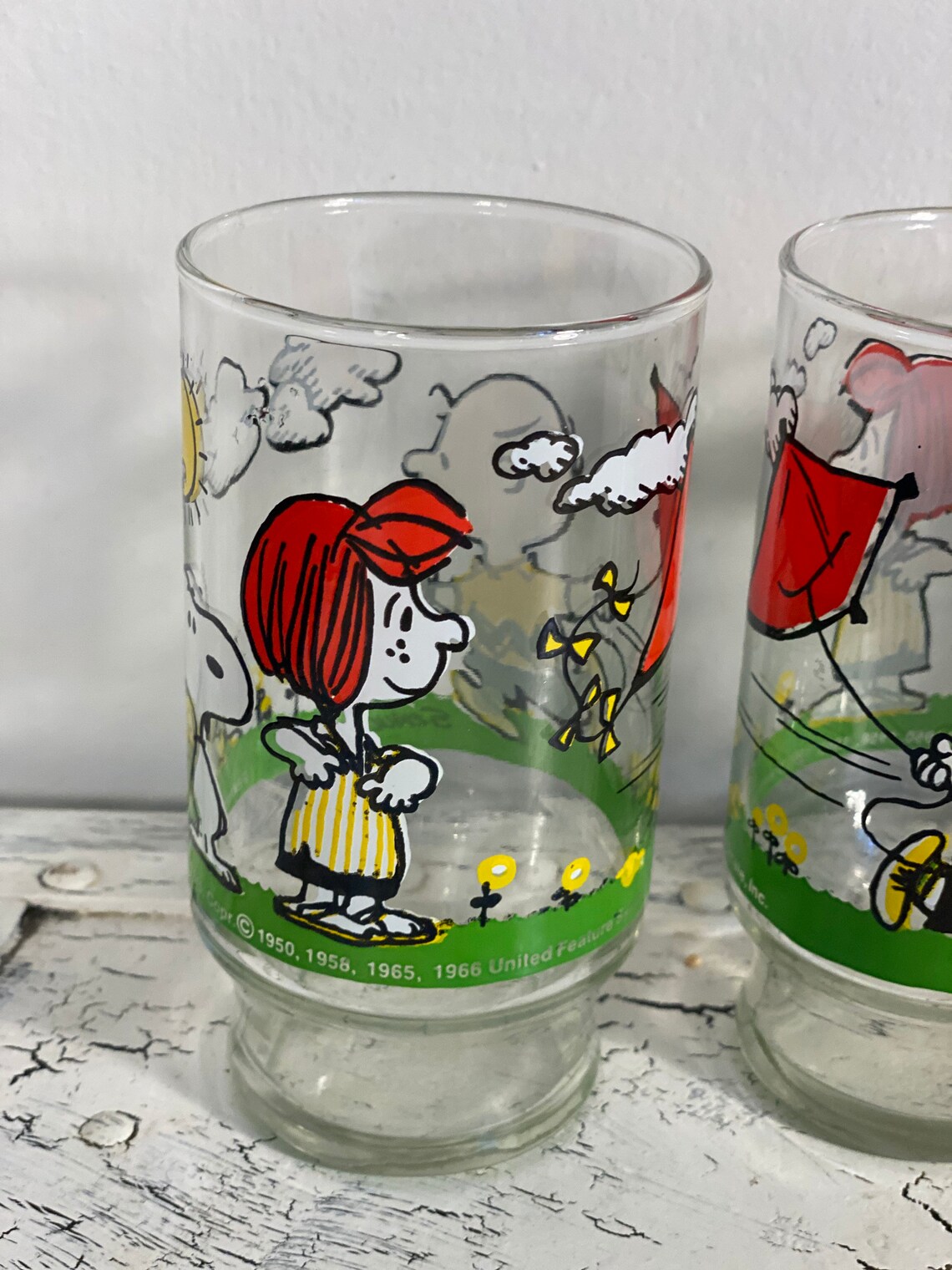 4 Peanuts Characters Lucy Charlie Brown 12 Oz Glasses Etsy