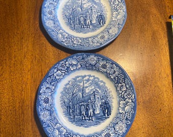 2 Liberty Blue 7” Salad Plates