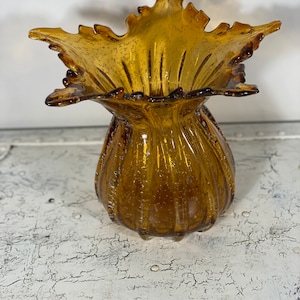 Large Amber Mouth Blown Vase