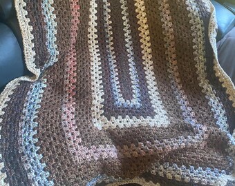 Beautiful Rectangle Granny Afghan  Sq Crochet Queen Size