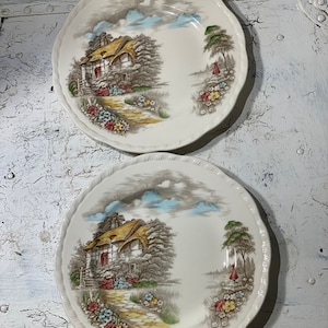 2 Alfred Meakin  Famous Cottages &quot;Anne Hathaway&#39;s Cottage&quot; England 10&quot; Dinner Plates
