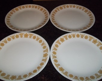 10 1/4&quot;- 4 Corelle Golden Butterfly Dinner Plates, Made in the USA