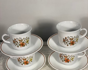 4  Indian Summer Corelle Coffee/Tea Cups and 4 Saucers