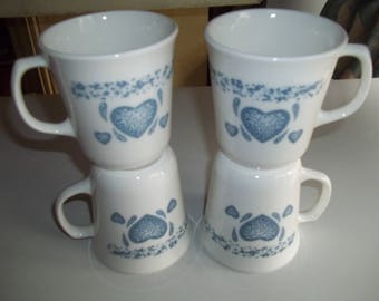 4 Corelle Blue Hearts Mugs Cups