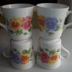 4  Summer Blush AKA Pansies Corelle Coffee/Tea Mugs