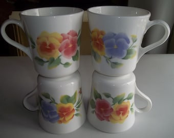 4  Summer Blush AKA Pansies Corelle Coffee/Tea Mugs