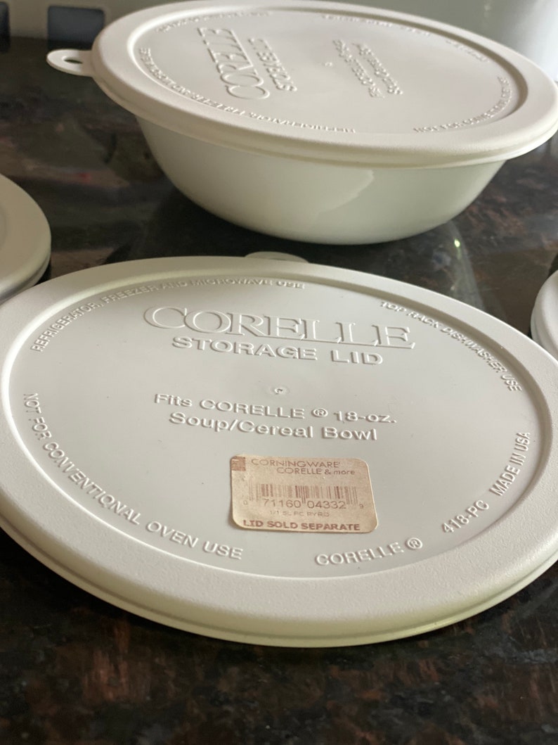 Glass 6 NEW CORELLE LIDS fit 18 oz SOUP CEREAL Bowl Plastic Storage