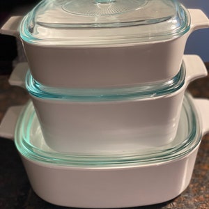 3 Piece  Just White, Corning Ware A-2-B, A-1 1/2-B, 1-A-B Casserole Dish with Pyrex Lids