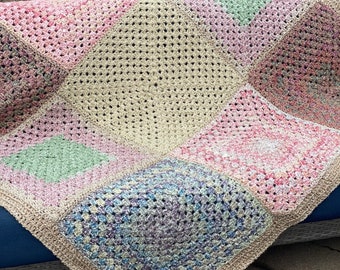 Beautiful Stained Glass Afghan 62" Sq Crochet Queen Size