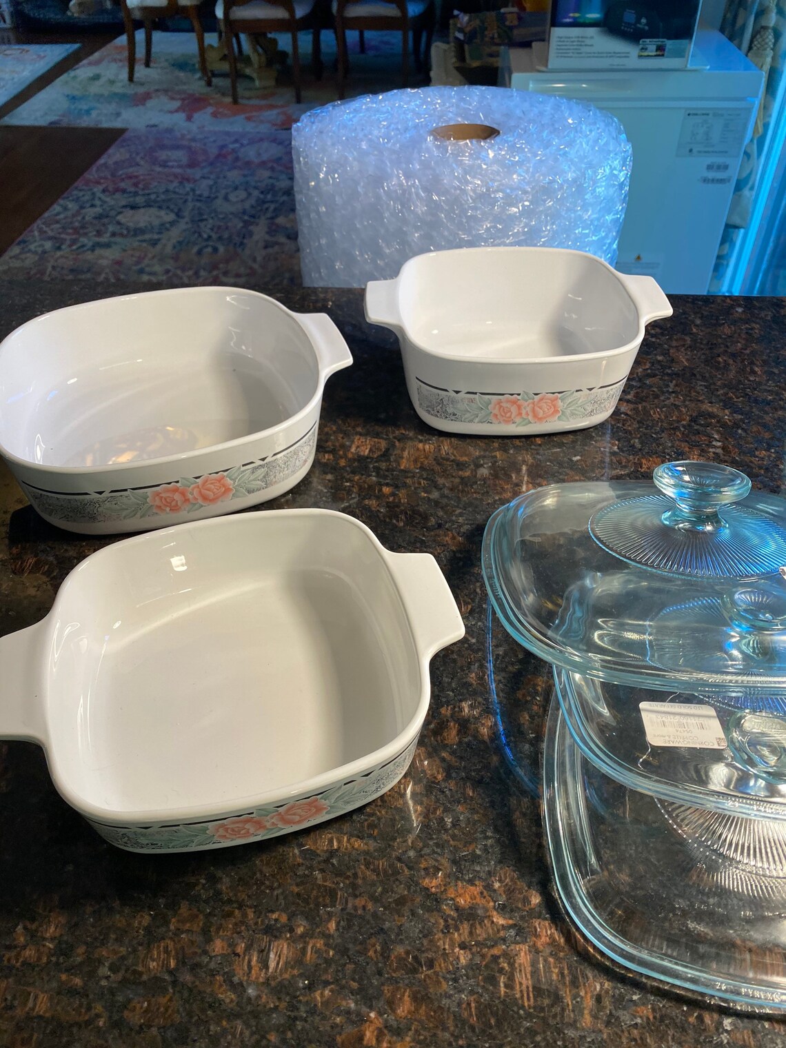 Corning Ware Set of 3 Silk & Roses Pans W/ Pyrex Lids Etsy