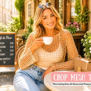 Crochet Mesh Crop Top Pattern, Festival Top with Pictures,  Long Sleeves, XS-2XL (PDF)