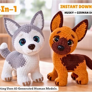 Husky & German Shepherd Crochet Pattern PDF, Standing Dog Amigurumi Pattern, 2 Dog Bundle, Realistic Puppy Pattern, Instant Download