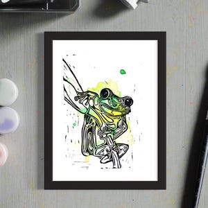Abstract frog lino print
