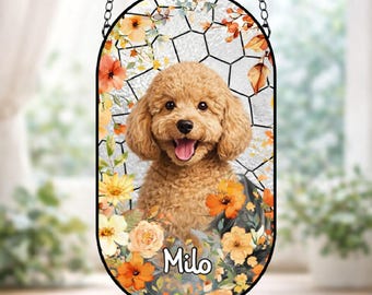 Acchiappasole in vetro colorato con ritratto di animale domestico personalizzato, commemorativo in vetro colorato per cane, ritratto di cane personalizzato da foto, regali di condoglianze, cane in vetro colorato